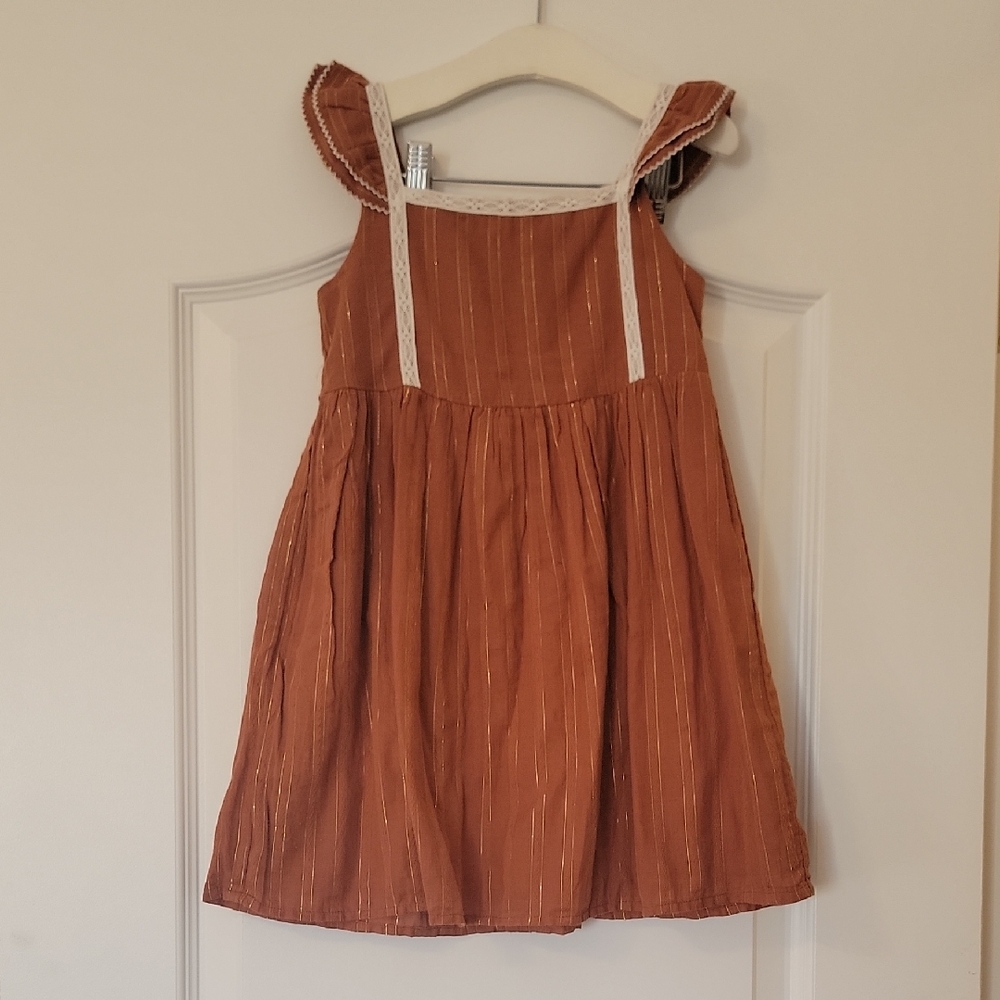 Janie and Jack Brown Kids Dress with Lace Trim